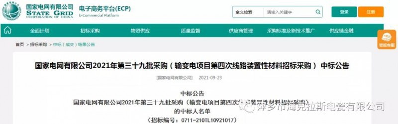 ?？死怪袠?biāo)國(guó)家電網(wǎng)有限公司2021年第三十九批采購(gòu)（輸變電項(xiàng)目第四次線路裝置性材料招標(biāo)采購(gòu)）項(xiàng)目